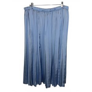 642 Blue Satin Pleated Size L 17” Waist 18” Length Midi Skirt Elastic Waist